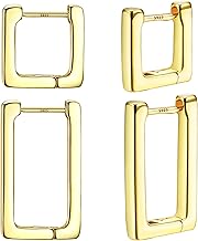 MILACOLATO Boucles d'Oreilles Femme Or Argent Gilrs 18 Karat Creoles Argent Femme Creole Plaqué Or Hypoallergénique Boucles d'oreilles Créoles Boucles d'Oreilles Carrées