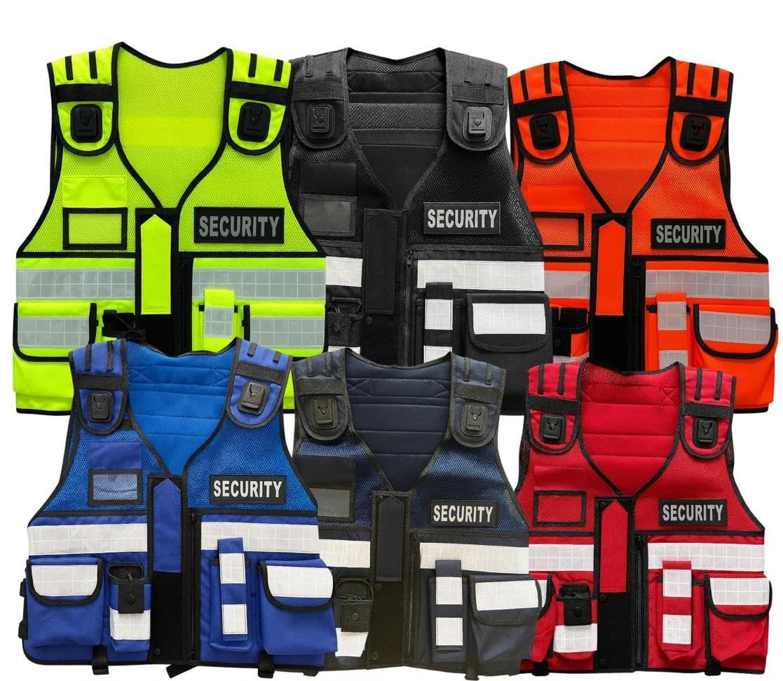 Gilet tactique haute visibilité en maille pour personnel d'événement, taille réglable, plusieurs poches, avec bande réfléchissante 3M et clips pour came corporelle, festivals, événements, concerts