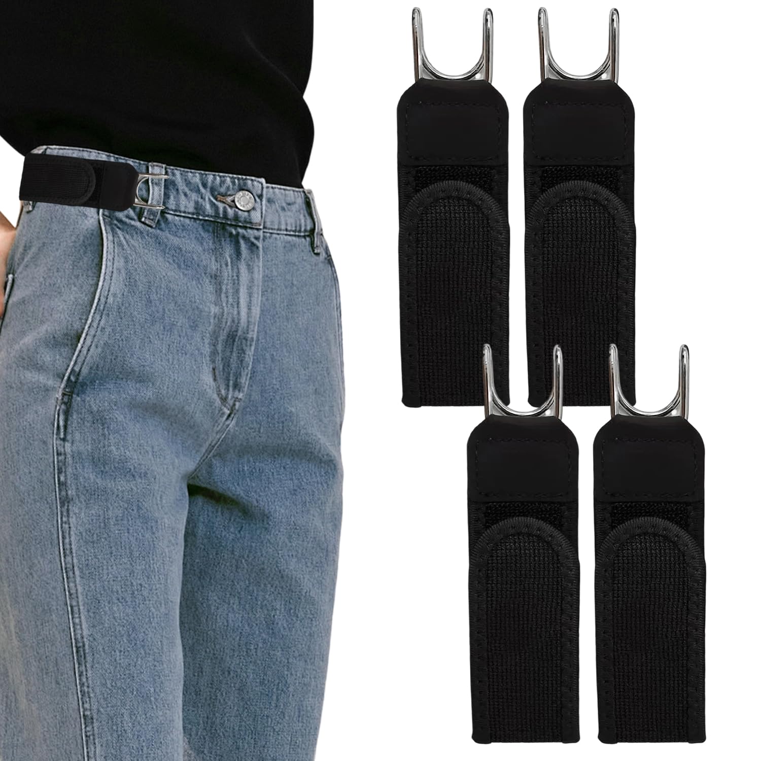 Nievajio 4 PCS No Buckle Belts for Men, Lazy Waist Belt, Elastic Work Tool Belt Buckle, No Buckle Invisible Adjustable Waist Strap for Unisex Men & Women