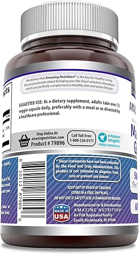 Miniatura 3 de Amazing Formulas Glicinato de magnesio de 500 mg  Suplemento de cápsulas vegetales  Sin OMG  Sin gluten  Fabricado en Estados Unidos (60 unidades, 1