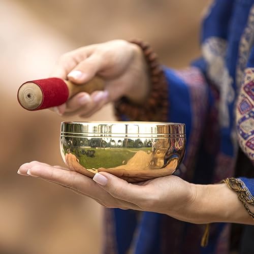 Miniatura 5 de Telsha Cuenco meditativo de latón pulido con mazo y cojín cuencos tibetanos para curación energética atención plena puesta a tierra zen meditación