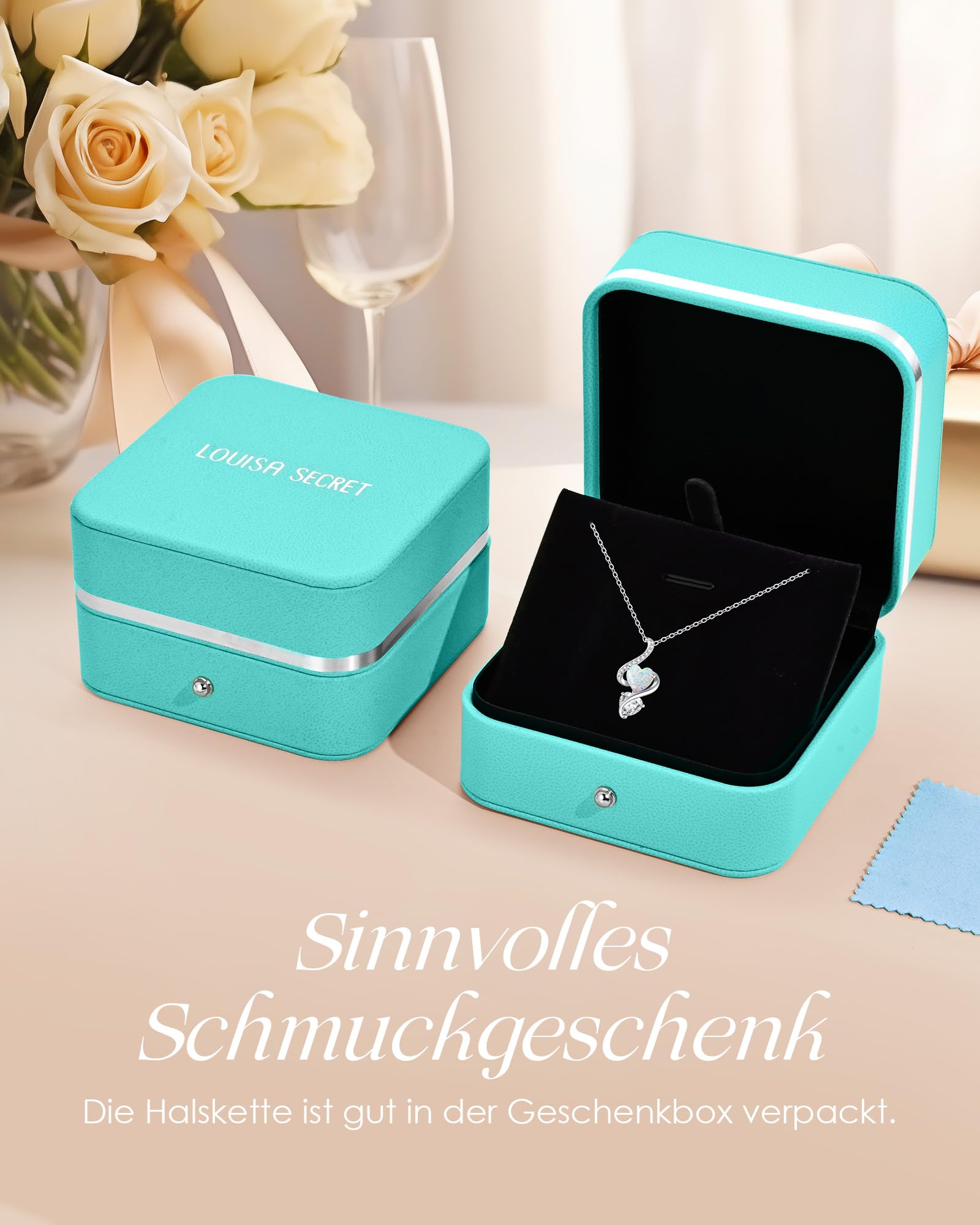 LOUISA SECRET Opal Halskette Unendlichkeits-Doppelherz Halskette 925 Silber | 925 Sterling Silber Kette Damen Brithday Schmuck Geschenk Valentinstag Weihnachtstag Geschenk für Sie Frauen Freundin mama