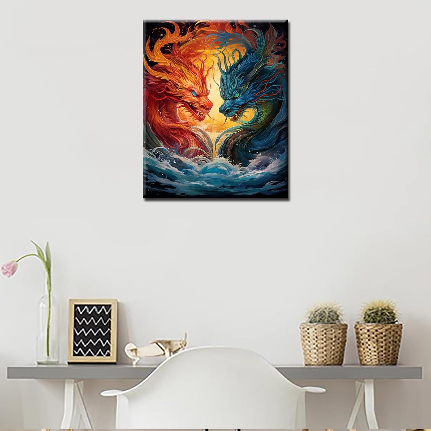Basketball on Red FirePaint by Bumbers for Adults Beginner Graffitic Ball Sports DIY Paintworks Acrylic Paint Canvas Girls Bedroom Home Decor Pop Art Painting Kits Art 16x20 Inch Gift（DIY Frame ）