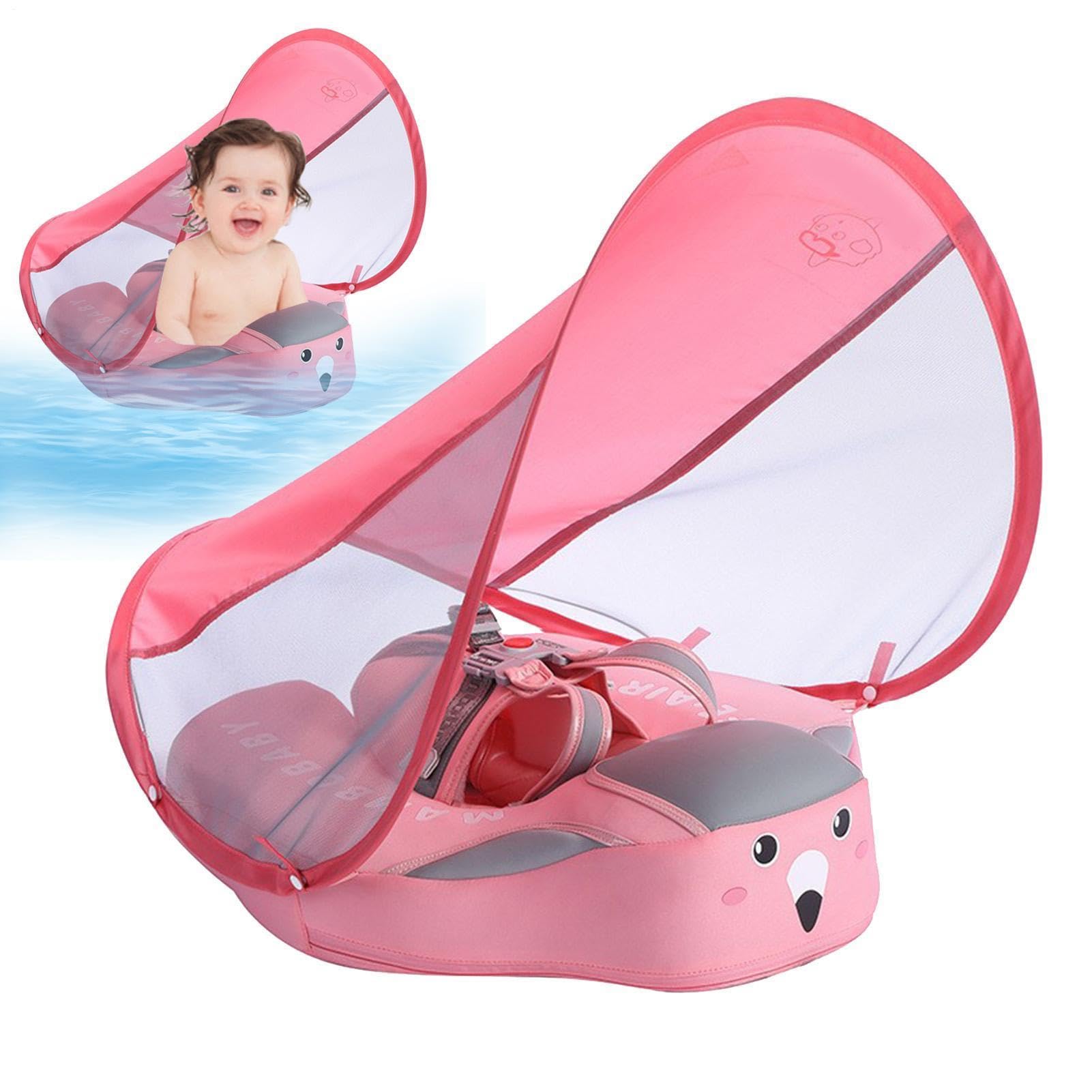 Babys Schwimmring Mit Sonnendach Ab 3 Monate, UPF50+ Polyester | Babys Nicht Aufblasbarer Schwimmring, Babyss Schwimmhilfe Mit Sonnendach, Abnehmbar, Für See, Badewanne & Reisen
