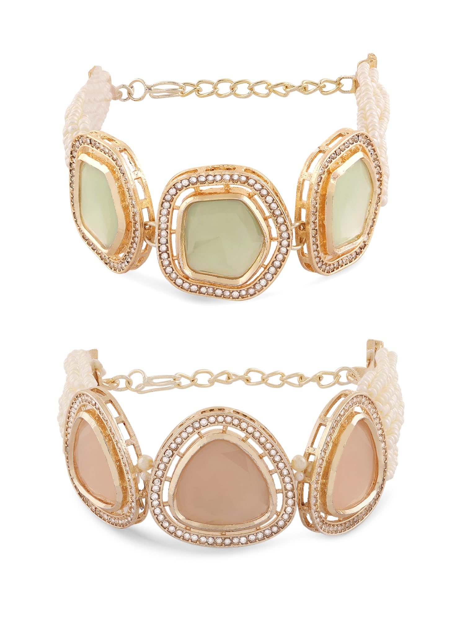 ZAVERI PEARLS Set Of 2 Pink & Mint Green Multistrand Kundan & Beads Ethnic Bracelet For Women-ZPFK16850 (B0CLJHJGFD) Amazon Price History, Amazon Price Tracker