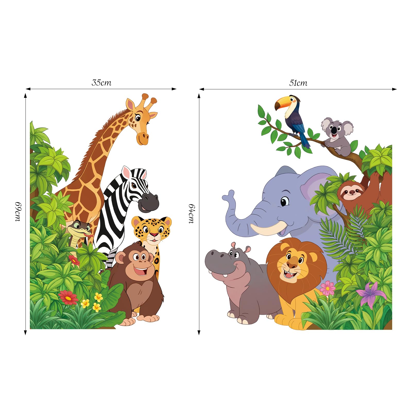 Adesivi Murali Animali della Giungla Decorativi per Cameretta Bambini Porte Armadio