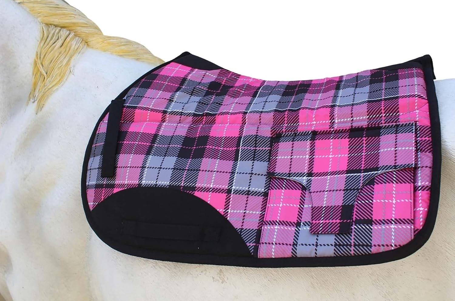 CHALLENGER Horse English All-Purpose Neoprene Shock Absorbing Pink Plaid Saddle Pad 72TS29PK