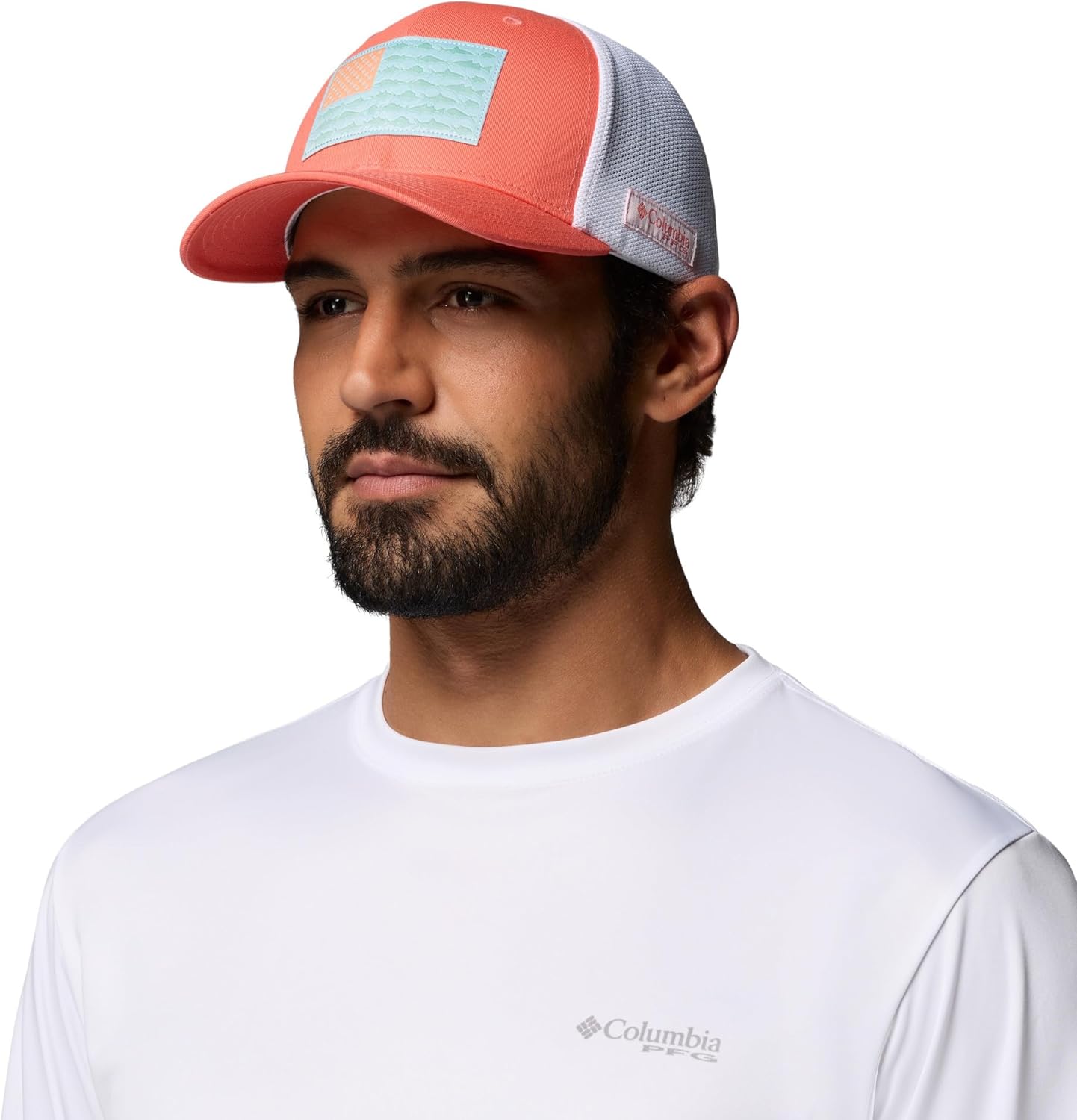 Columbia Unisex PFG Fish Flag Mesh Ball Cap, Melonade/Fish Flag, L/XL