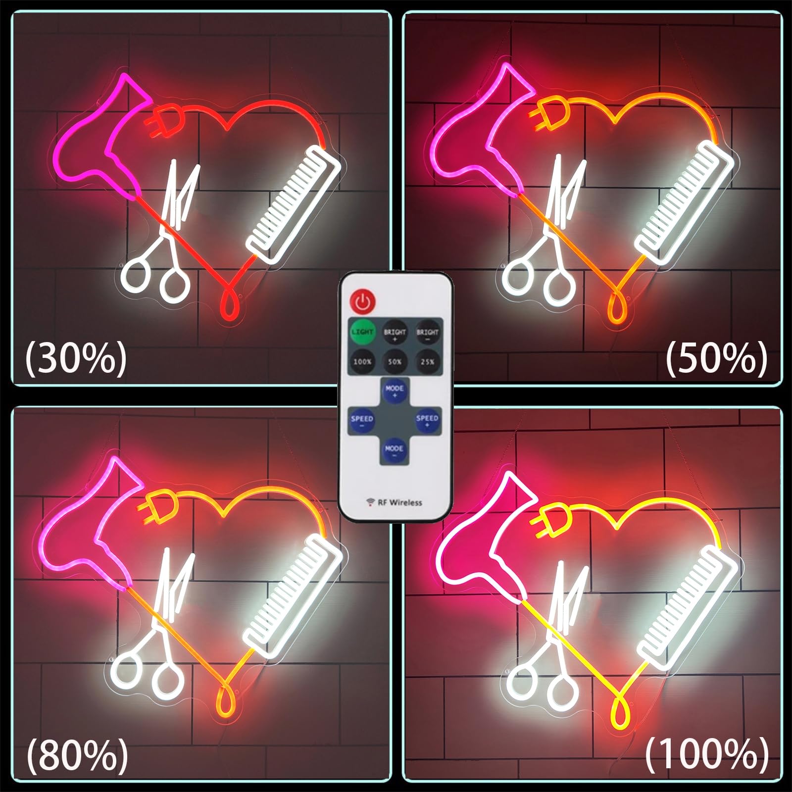 Letrero de neón para barbería, Luces de neón LED Regulables con Mando a Distancia, secador de Pelo, Peine, Tijeras, Carteles Decorativos para Pared, 51x45cm