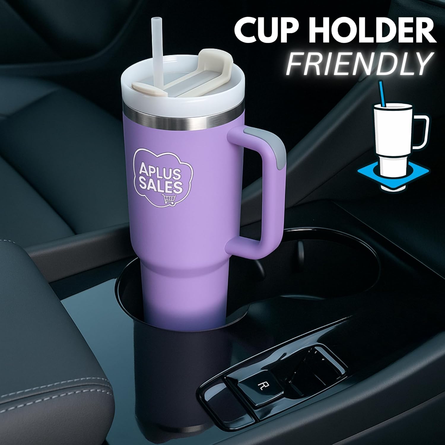 30 oz Tumbler with Handle & Straw Lid - Stainless Steel Tumbler - Tea, Beverages & Travel Coffee Mug - Leakproof & Double-Walled Insulated Cup Water Bottle with Straw - Cup Holder Size - Light Purple - Image 6