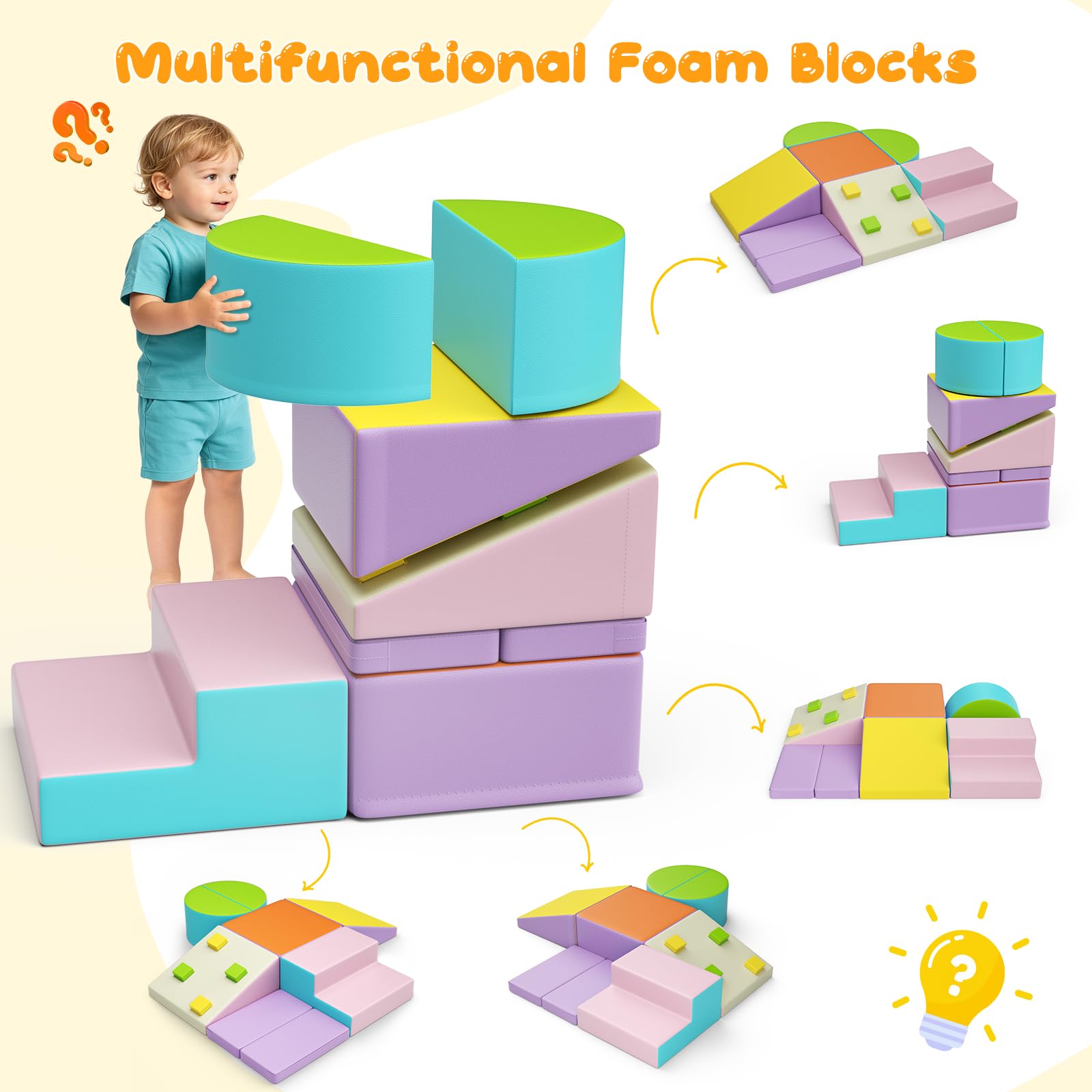Bloques de espuma para bebé de 1 a 3 años de edad, torre de escalada para bebés con tobogán, bloques de construcción grandes para niños pequeños (colorido-5)