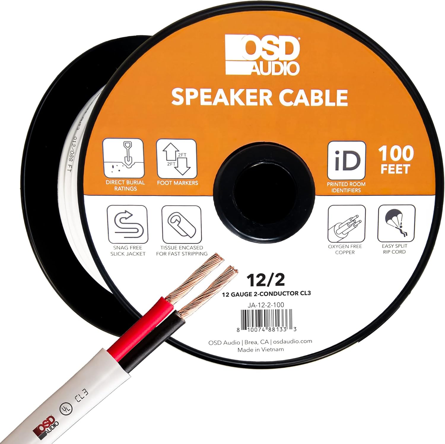 OSD Audio 16/4 Speaker Wire 16 AWG/Gauge 4 Conductor UL List in Wall Direct Burial Graded CL2/CL3 Oxygen Free Copper OFC 500 Foot Snag Free Easy Pull Heavy Duty Box - White