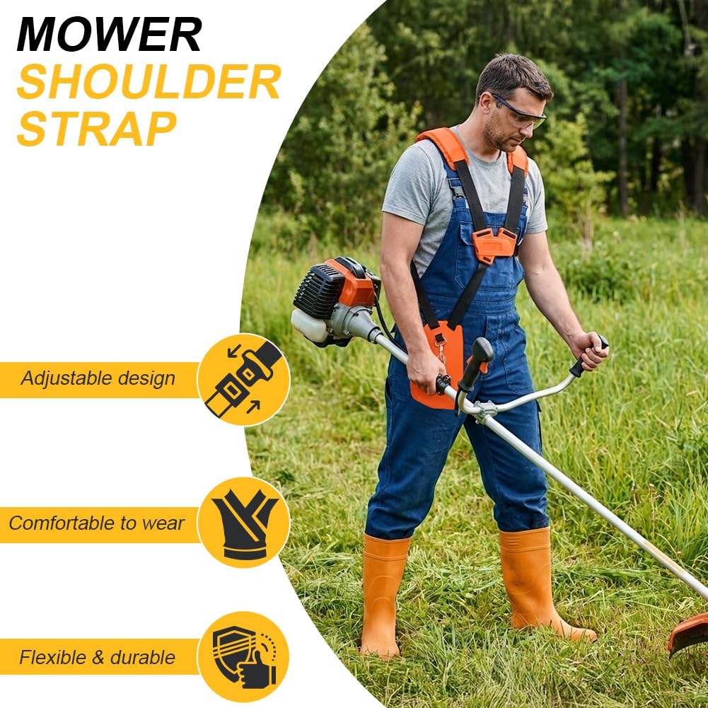Correa de Hombro de Cortacésped,Trimmer Correa for el Hombro Doble, Correa de Arnés de Hombro Doble Universal Ajustable para Desbrozadora de Césped Cortacésped Naranja - 4