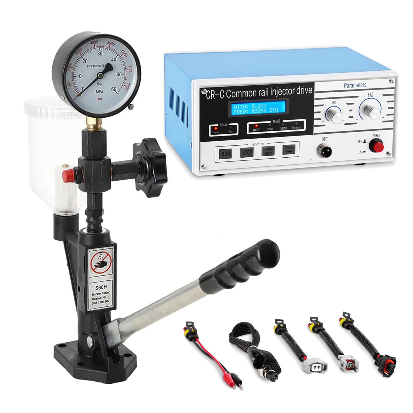 Eiwitany Cr-C Common Rail Injector Tester Kit + S60h Nozzle - 600 Bar Diesel Injector Pressure Test Tool For Engine Repair, 8000 Psi Precision Diagnostics