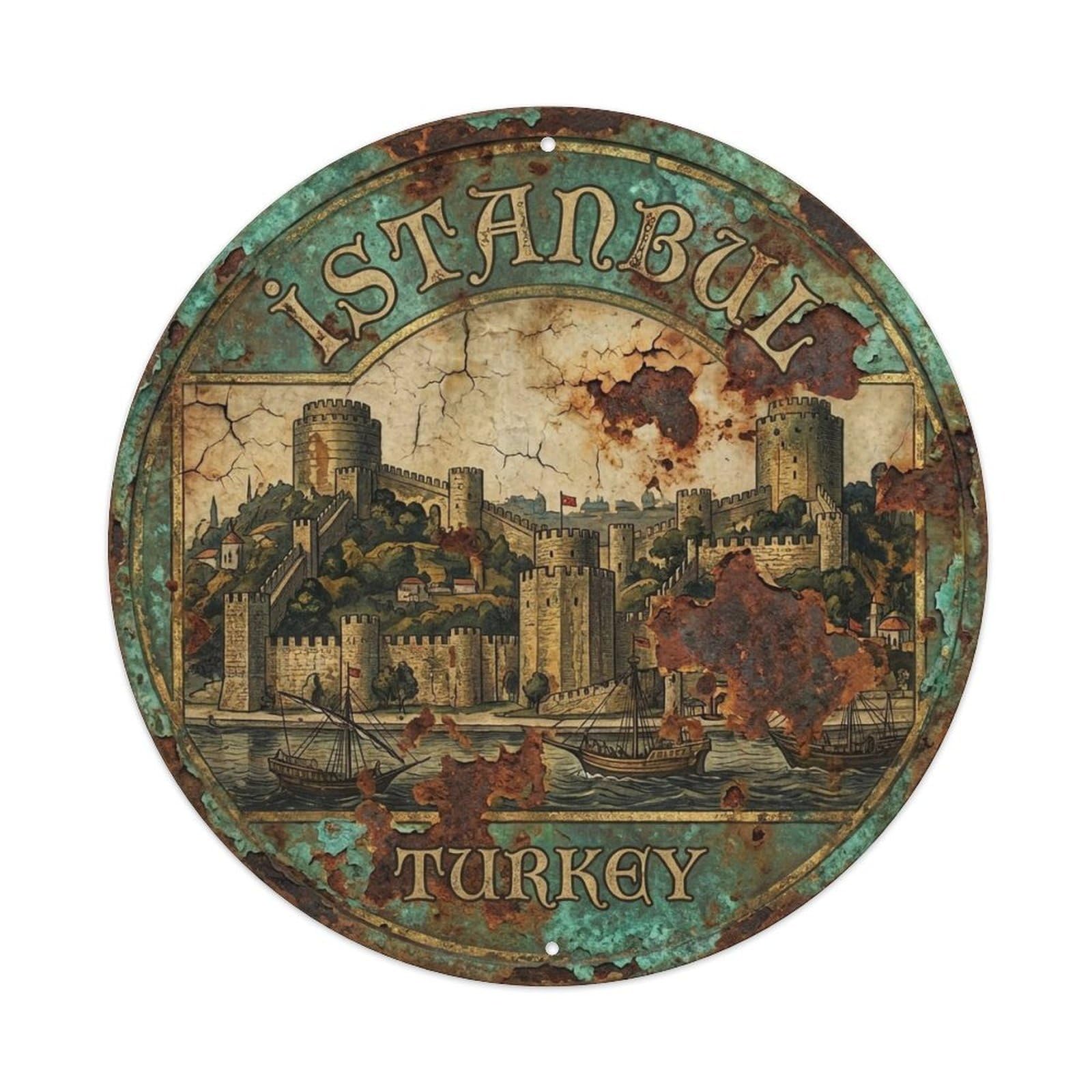Vintage Travel Istanbul Turkey Fortress Vintage Metal Tin Sign Plaque Wall Decor for Cafe, Club Bar, Office, Garden Metal Poster 8x8Inch