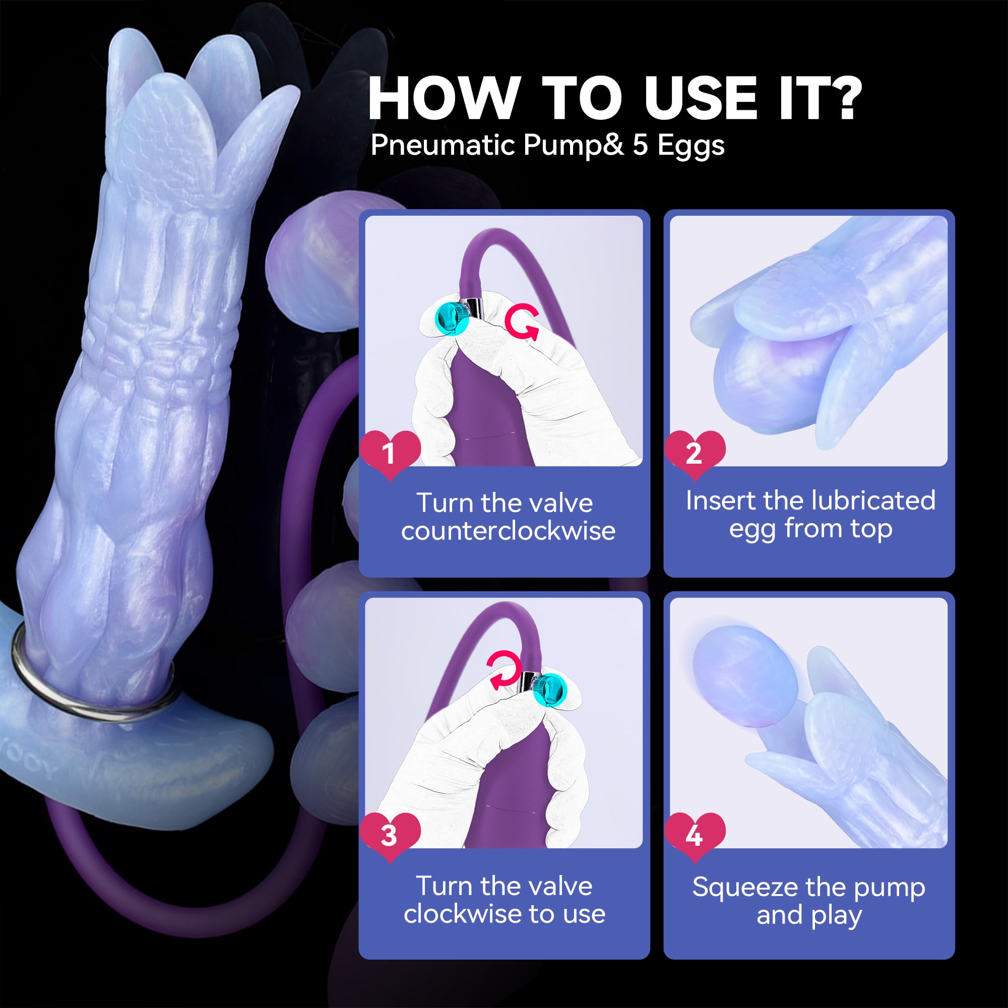 Dragon Dildo Monster Dildo Ovipositor with 5 Eggs, 8inch Pneumatic Silicone Ovipositing Tentacle Dildos Inflatable Anal Plug Adult Sex Toys for Women G Spot and Men Couples Sex Game