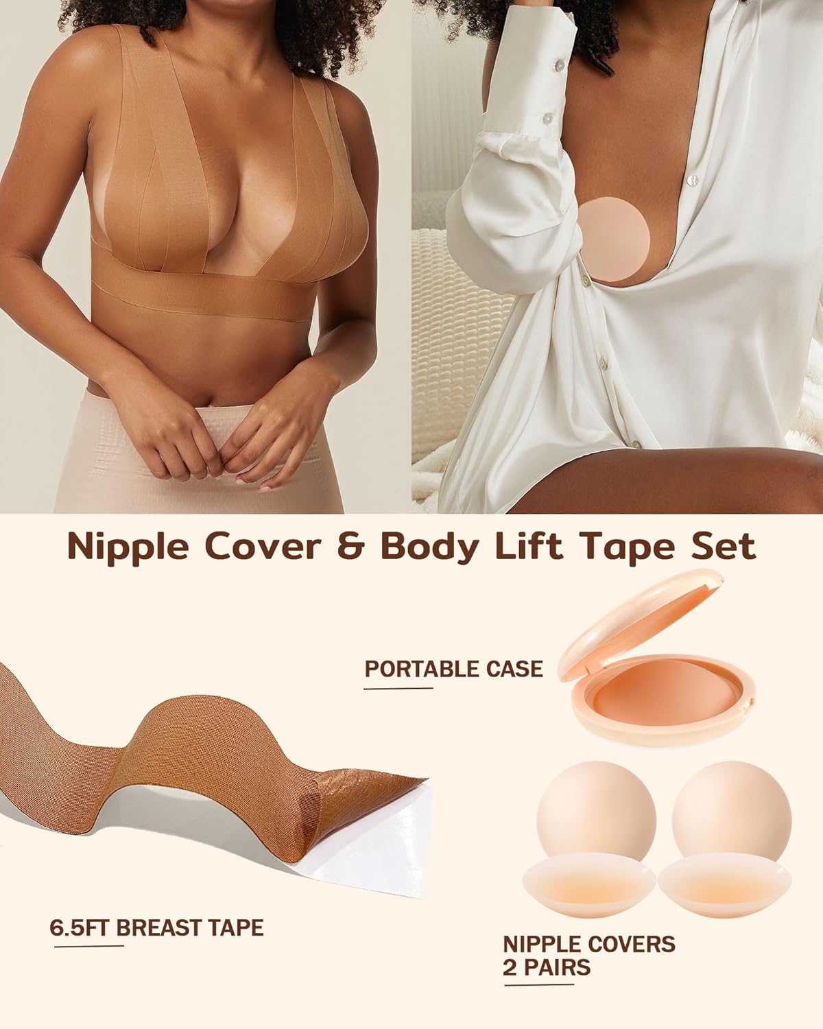 Nipple Covers for Women 2 Pairs, Pasty Nipple Covers, Hypoallergenic Sticky Adhesive Silicone Pasties Reusable with Case - Image 5