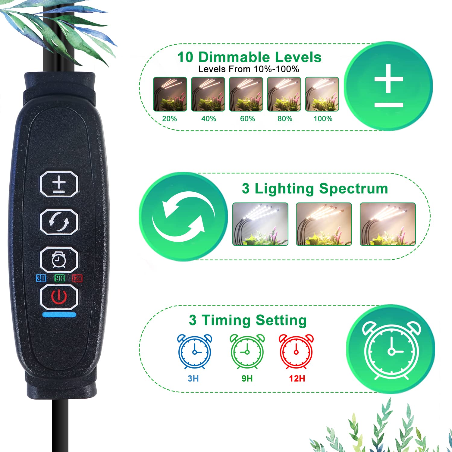 COKOLILA lampe de plante, 80 LED Lampe de Croissance lumière de plante à spectre complet 3000k 5000k 660nm lampe de croissance avec minuterie, 10 niveaux, 3 modes pour plantes d'intérieur légumes