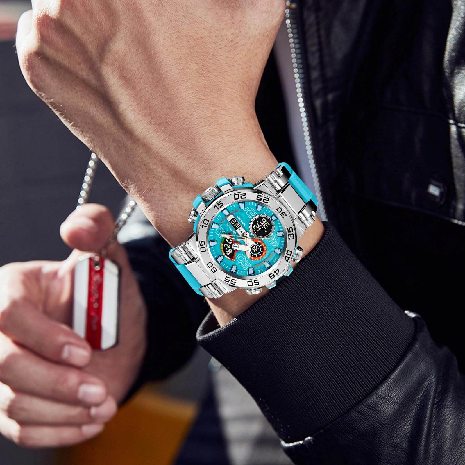 FANMIS Relojes Deportivos Militares para Hombre, Resistentes al Agua, diseño de Color, Cara Grande, Digital, analógico, táctico, cronógrafo, para Exteriores, cronógrafo de Doble Hora, LED, Alarma