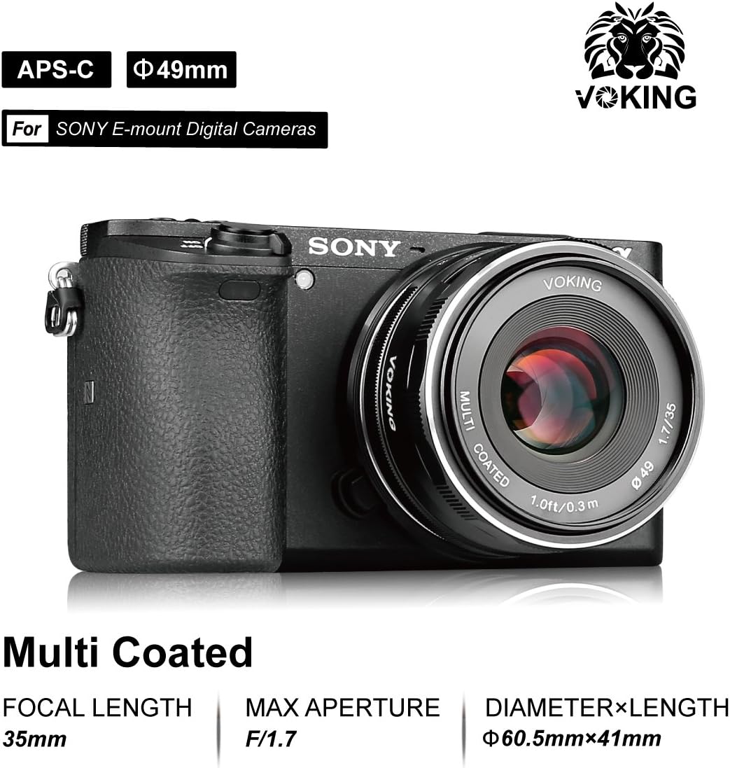 Frее Shірріng Ovеr $50 Voking 35mm F1.7 Large Aperture Manual Fixed Lens APS-C for Sony E Mount Mirrorless Cameras NEX 3 3N 5 NEX 5T NEX 5R NEX 6 7 A6400 A5000 A5100 A6600 A6000 A6100 A6300 A6500 A3000