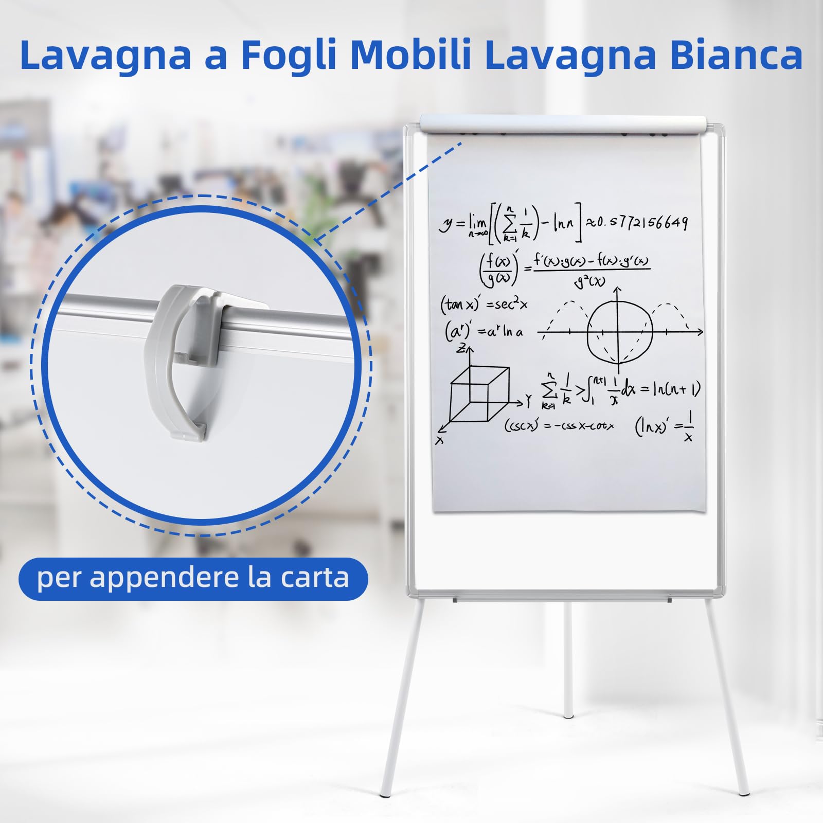 DOLLAR BOSS Supporto per lavagna a fogli mobili 90x60cm, lavagna bianca con supporto, lavagna bianca magnetica, regolabile in altezza, telaio in alluminio