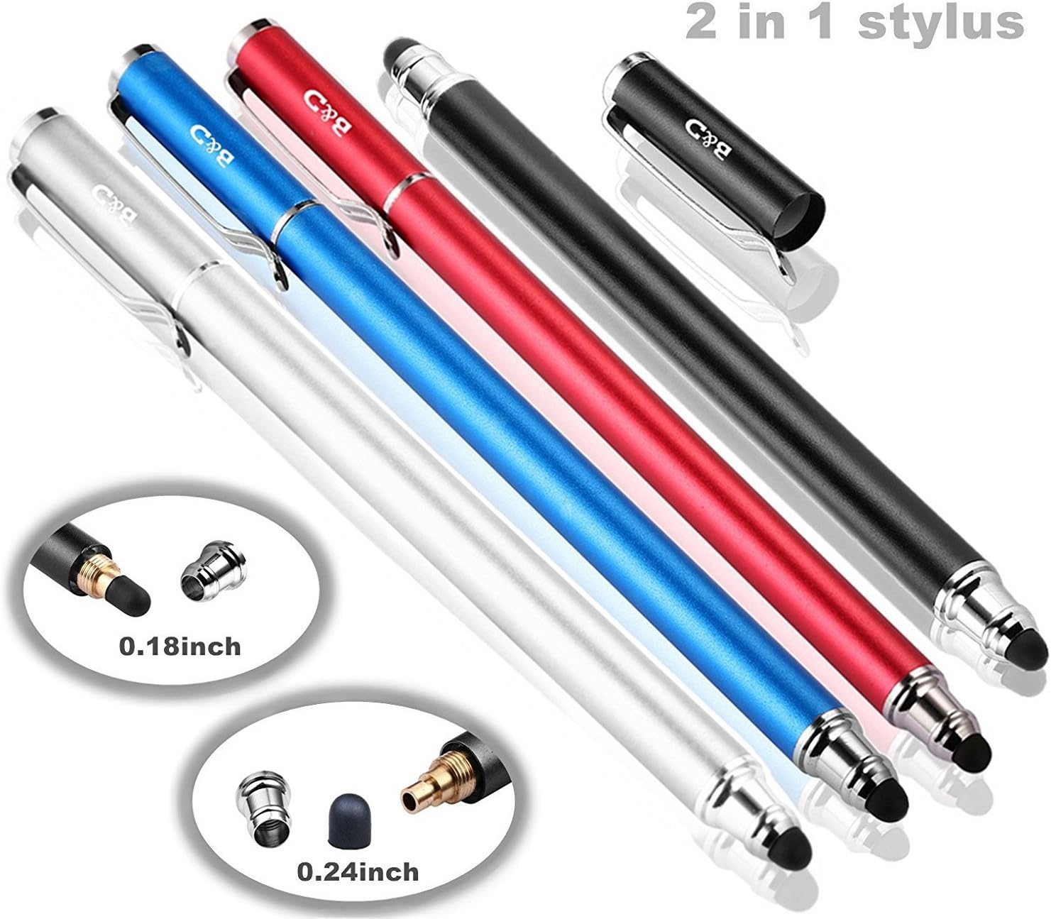 Bargains Depot Capacitive Stylus / Styli 2-in-1 Universal Stylus Pens for All Touch Screen Tablets / Cell Phones with 20 Extra Replaceable Soft Rubber Tips (4 Pieces, Black/Red/Silver/Blue) : Electronics
