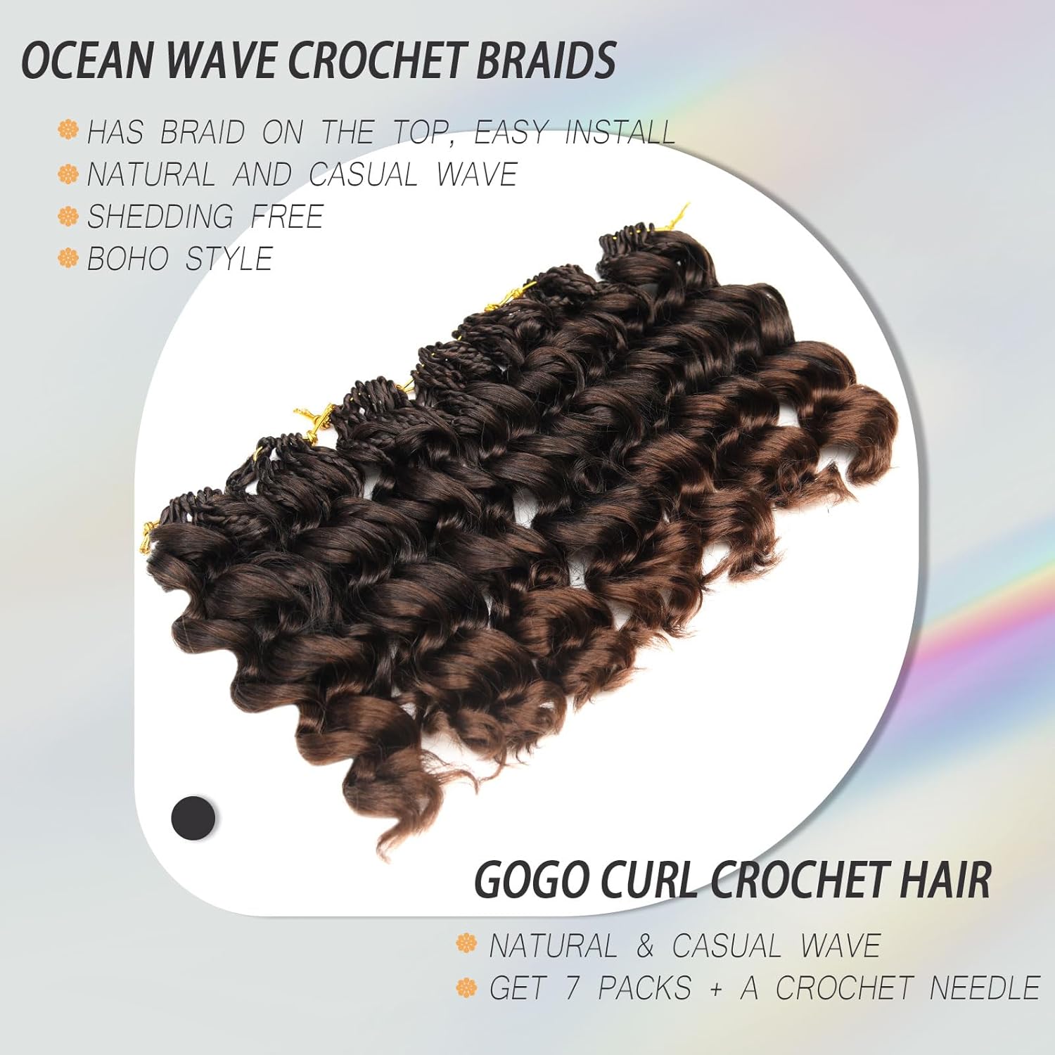 Curly Crochet Hair for Black Women 8 Inch Ombre Brown Soft Gogo Curl Crochet Braids, Prelooped Ocean Deep Water Wave Beach Curl Hair Crochet, Tangle Free Curly Hair Braids Easy Install 7 Packs