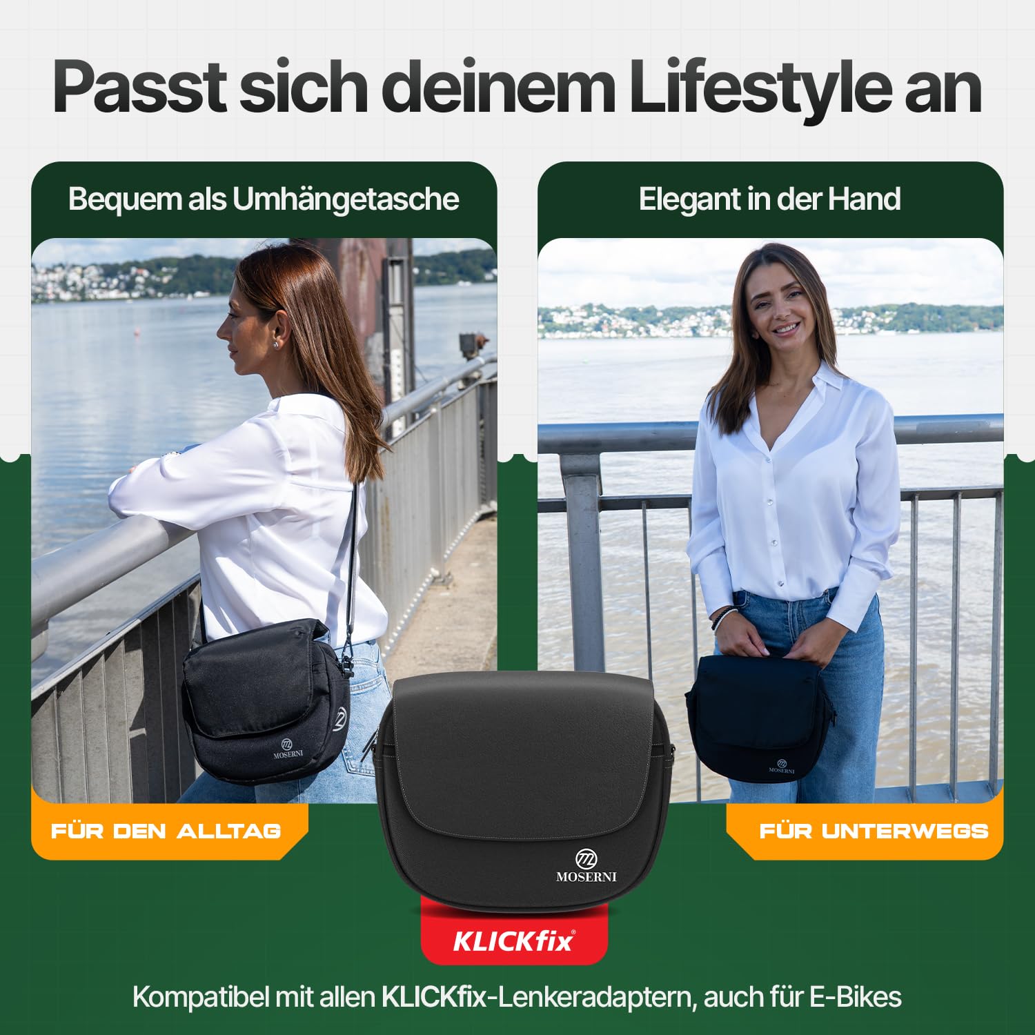 Lenkertasche Fahrad – KLICKfix® kompatibel | 5L Volumen | Spritzwassergeschützt & robust | Inkl. Regenhaube | Ideal für E-Bike, Rennrad & Citybike (Schwarz)