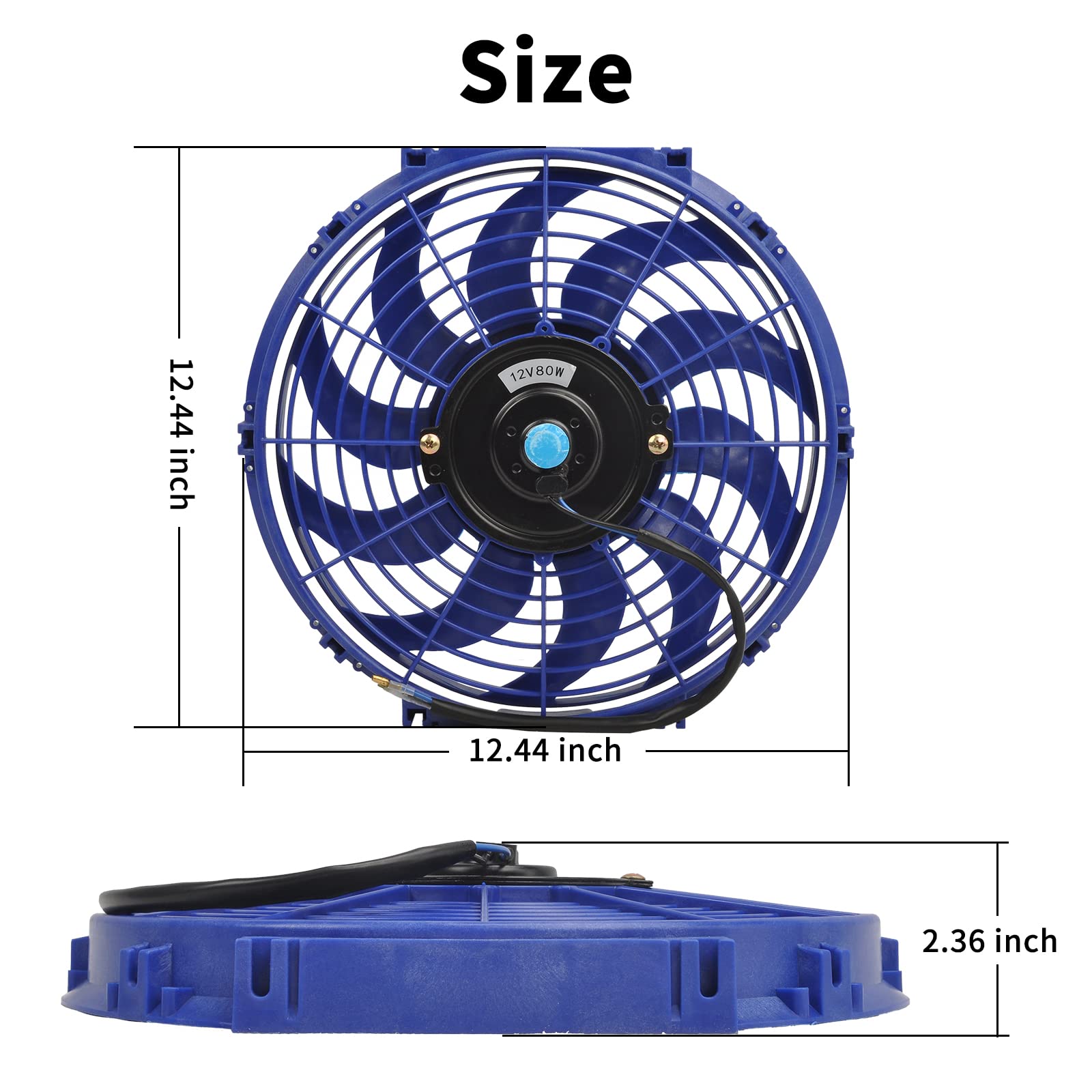 Radiador eléctrico universal Slim Fan Push Pull de 12 V 80 W de alto rendimiento, kit de montaje, color azul, 2 unidades