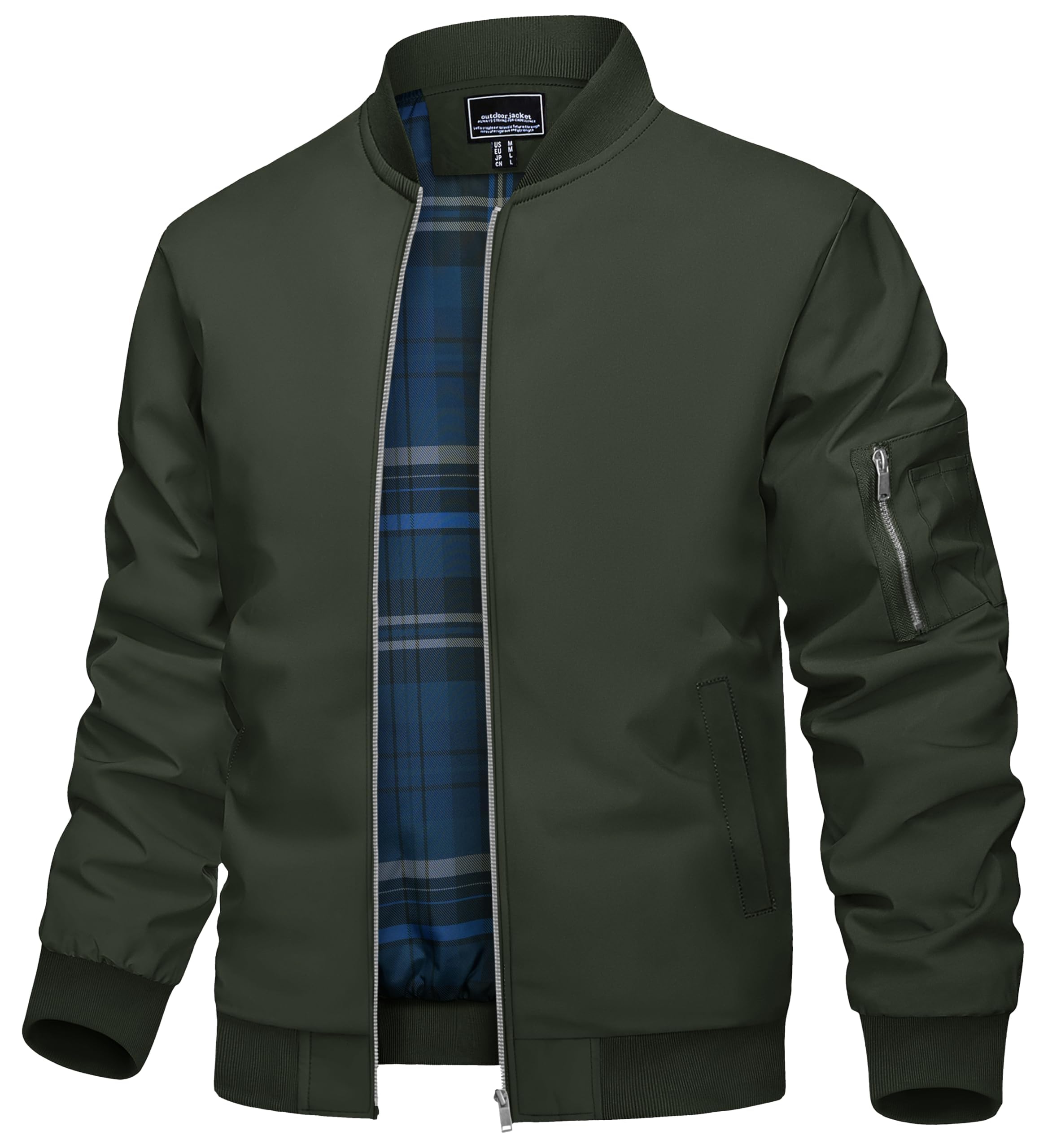 TACVASEN Herren Jacke Leichte Bomberjacke mit Ärmeltasche Herbst Übergangsjacke mit Stehkragen Blouson mit Innentasche