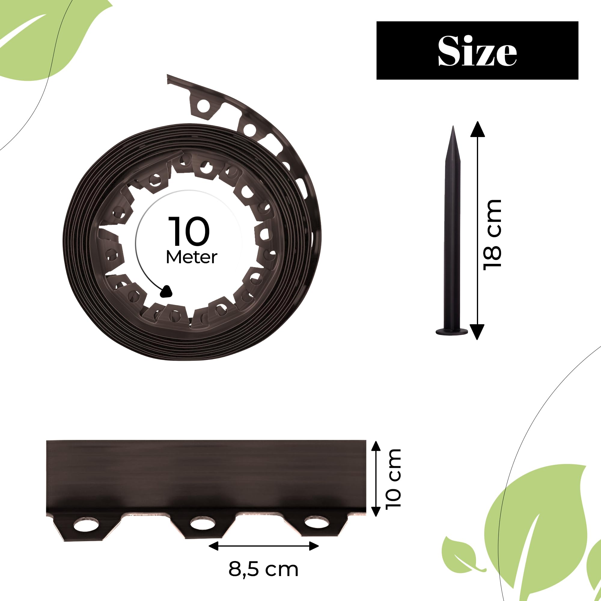 GARDENIX Flexible Lawn Edging Plastic Weather Resistant Round Edging Flower Bed Edging Brown 10m 20 Pegs Height 10cm - Image 2