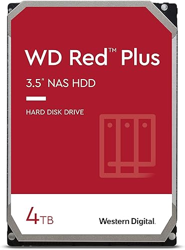 Western Digital 4TB WD Red Plus Disco duro interno NAS HDD - 5400 RPM, SATA 6 Gbs, CMR, caché de 64 MB, 3.5" - WD40EFRX