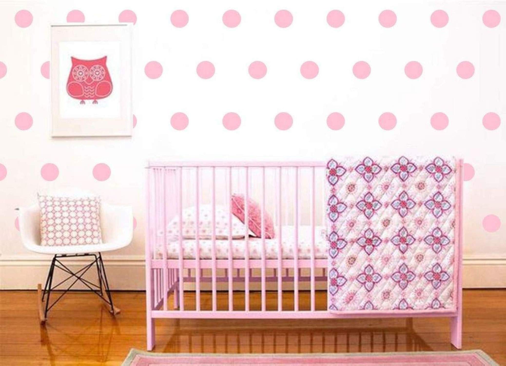 Gold Circle Wall Decal Dots Polka +"1 Inch 200pcs" +"Easy to Peel Easy to Stick" +"Safe on Walls & Paint" + Metallic Vinyl Polka Dot Decor by BUGYBAGY (Baby Pink, 2 inch 200pcs)
