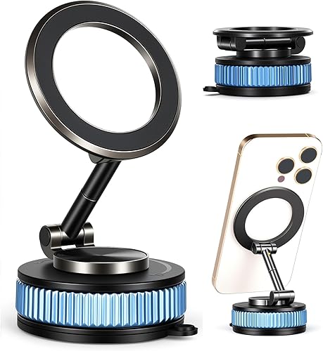 Soportes magnéticos para teléfono al vacío para automóvil con diseño extendido multietapa, plegables y telescópicos, cuenta con una potente ventosa,