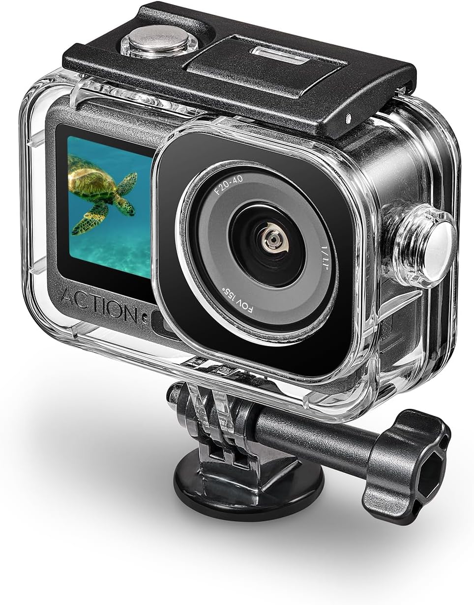 Action 6 Waterproof Case, with Anti-Fog Underwater Housing Shell Cage | Supports 60M/196FT Deep Diving Scuba Snorkeling Swimming with Quick Release Screw for DJI Osmo Action 6 Camera