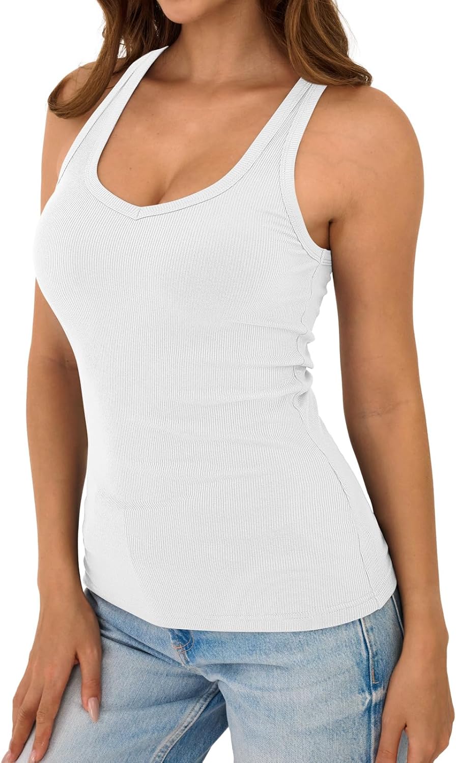 Womens Sleeveless Tank Top Form Fitting Spaghetti Strap V Neck Ribbed Knit Basic Cami Layering Shirts - Image 4