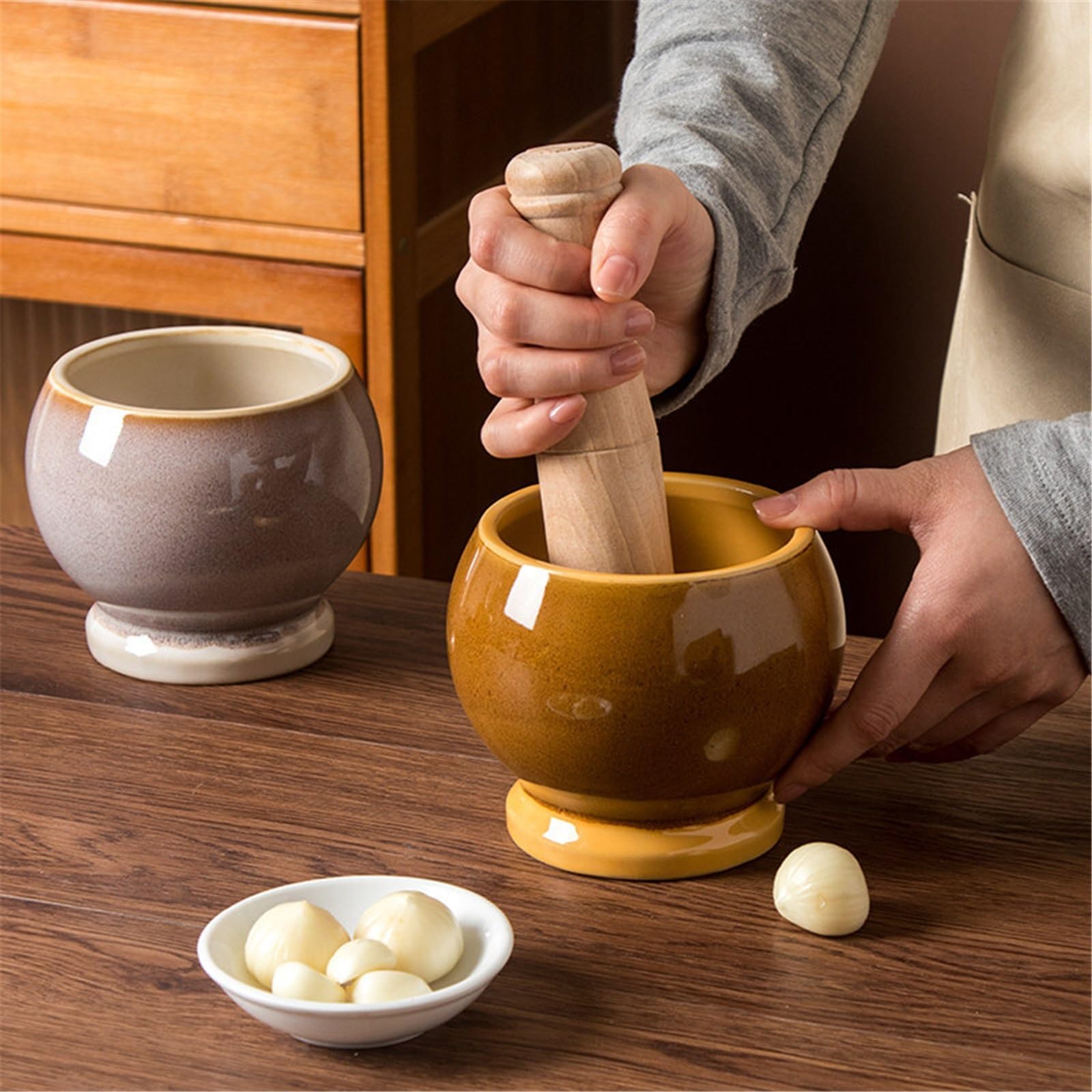 Pratico Smerigliatrice manuale con mortaio e pestello da cucina in ceramica for aglio