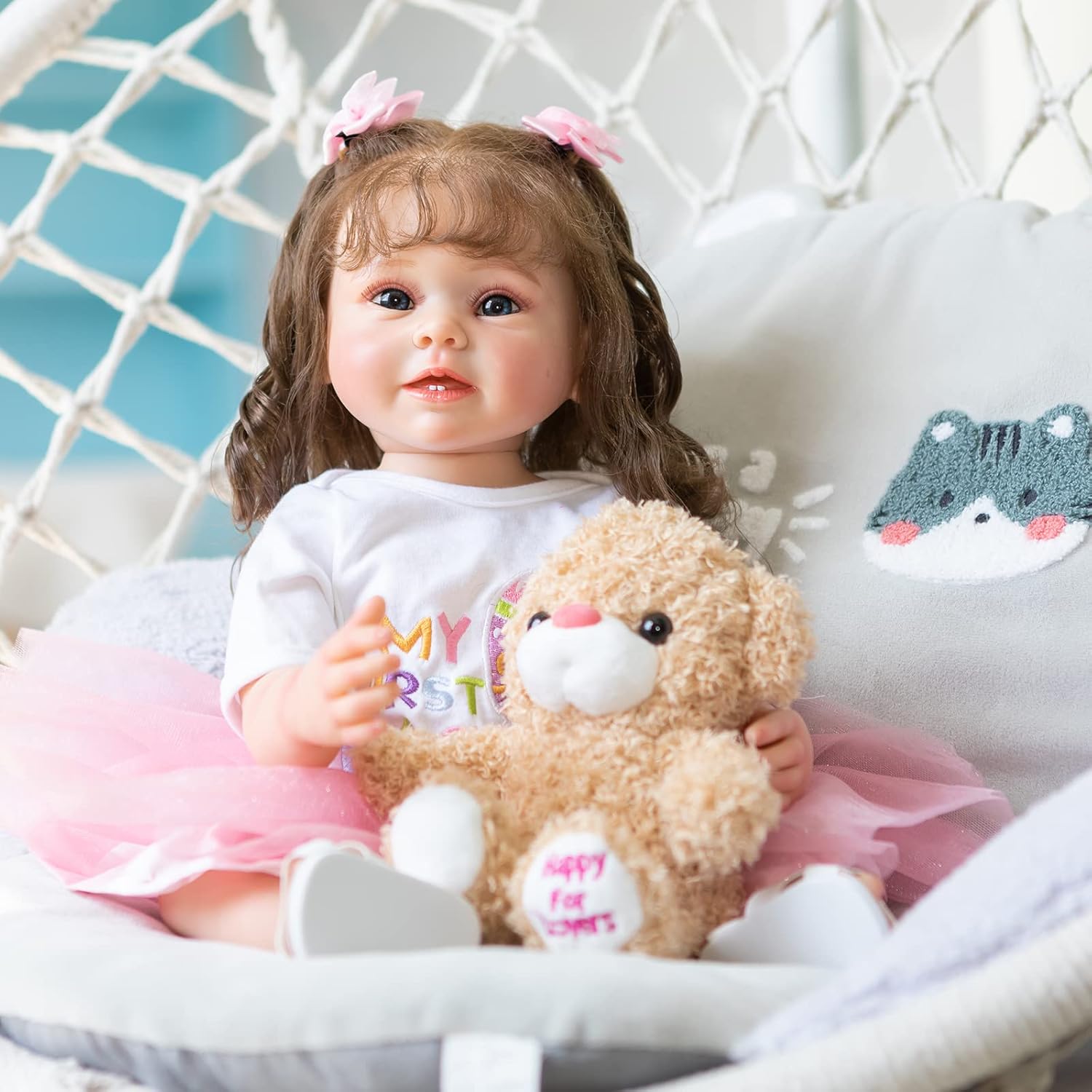 RXDOLL Real Life Baby Dolls Reborn Baby Toddler Girl 22 inch Lifelike Realistic Reborn Baby Dolls Silicone Full Body with Long Hair for Children Birthday Gifts Set