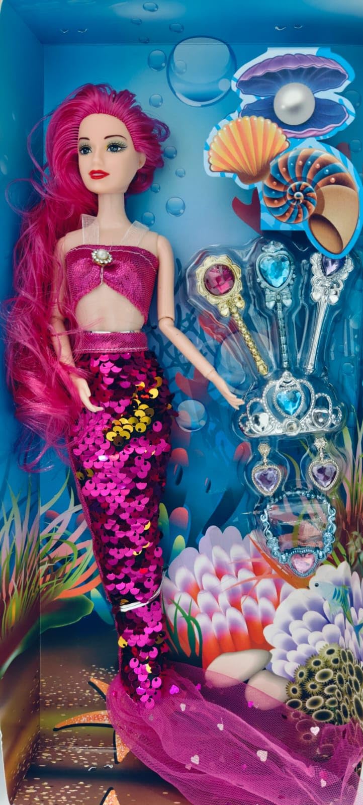 Star Impex Mermaid Doll with Accessories for Kids: Enchanting Playtime Companion, Complete with Magical Accessories for Endless Adventures and Imaginative Fun (Model 1)