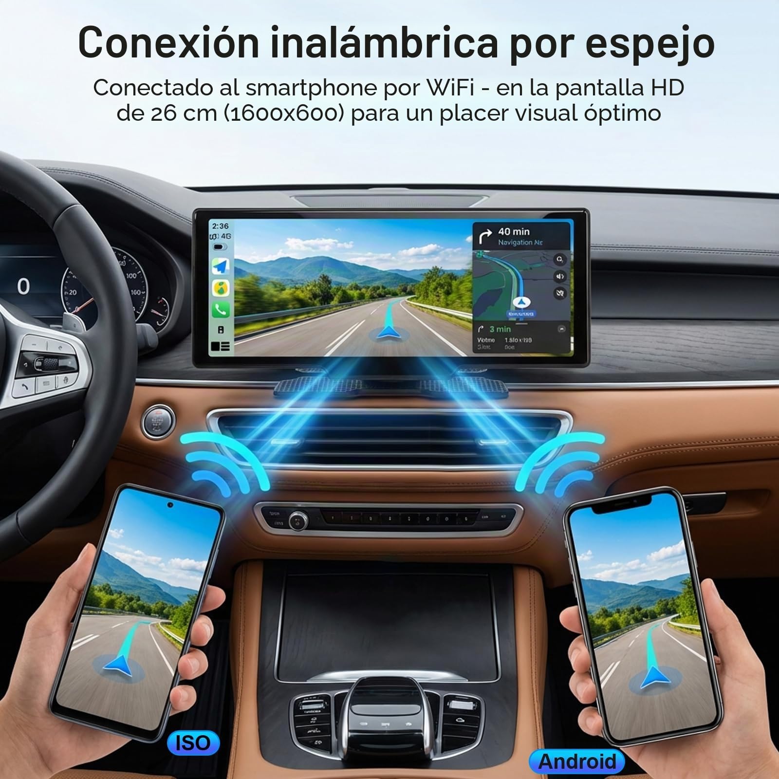 Pantalla Carplay Coche de 10.26" - Pantalla inalámbrica Android Auto Car Play con cámara 4K Dashcam 1080P Cámara de Marcha atrás táctil IPS Bluetooth Mirror Link Pantalla Dividida FM/AUX 64GTF