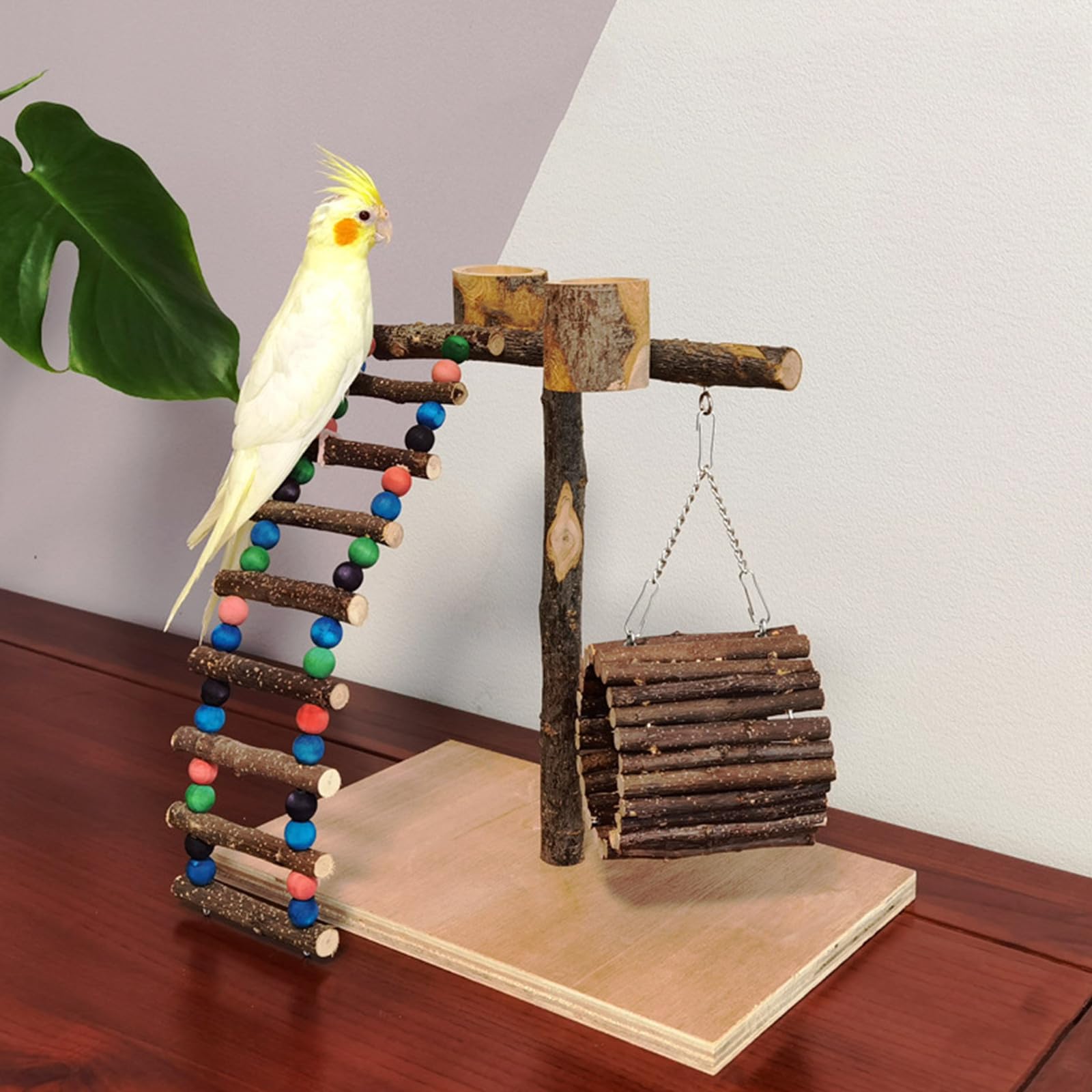 ERINGOGO Robuster Hölzerner Papageien Trainingsständer als Vogelspielplatz und Sitzplattform für Desktop Dekoration und Vogelzubehör