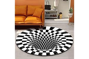 Wusan Black White 3D Printed Rug 31" Optical Illusion Round Carpet