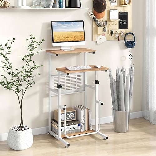 Miniatura 2 de Tangkula Small Standing Desk, Height Adjustable Teacher Podium Stand, Compact Standing Table Lectern Podium, Laptop Desk with Footrest, Suitable for