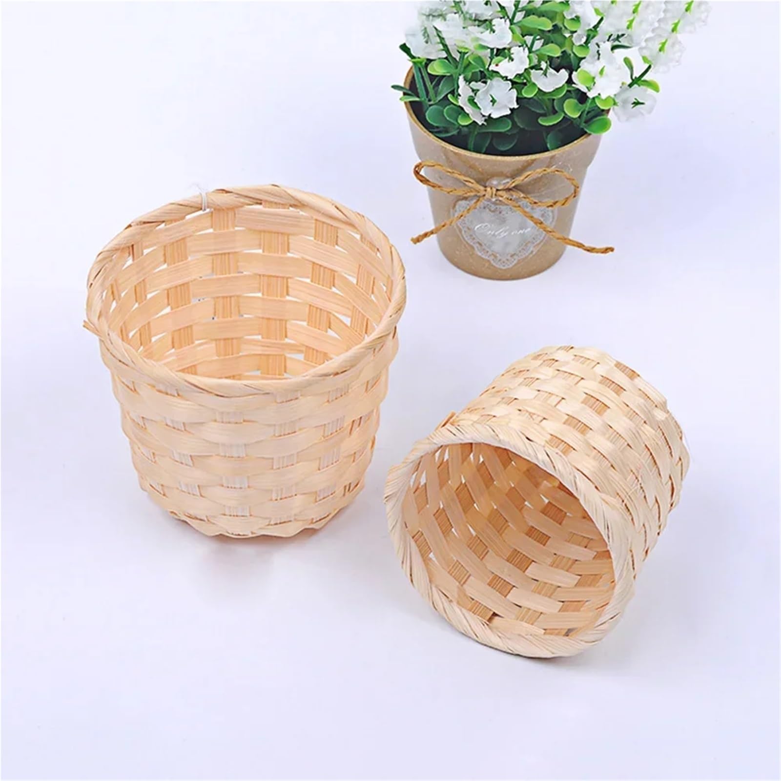 Cache Pot en Osier Pot de Fleur Jardin Fait à la Main, 5 pièces, Patchwork Paille, rotin, Stockage d'herbiers mer, Pots pépinière, Panier en Osier, Organisateur jardinières(L)