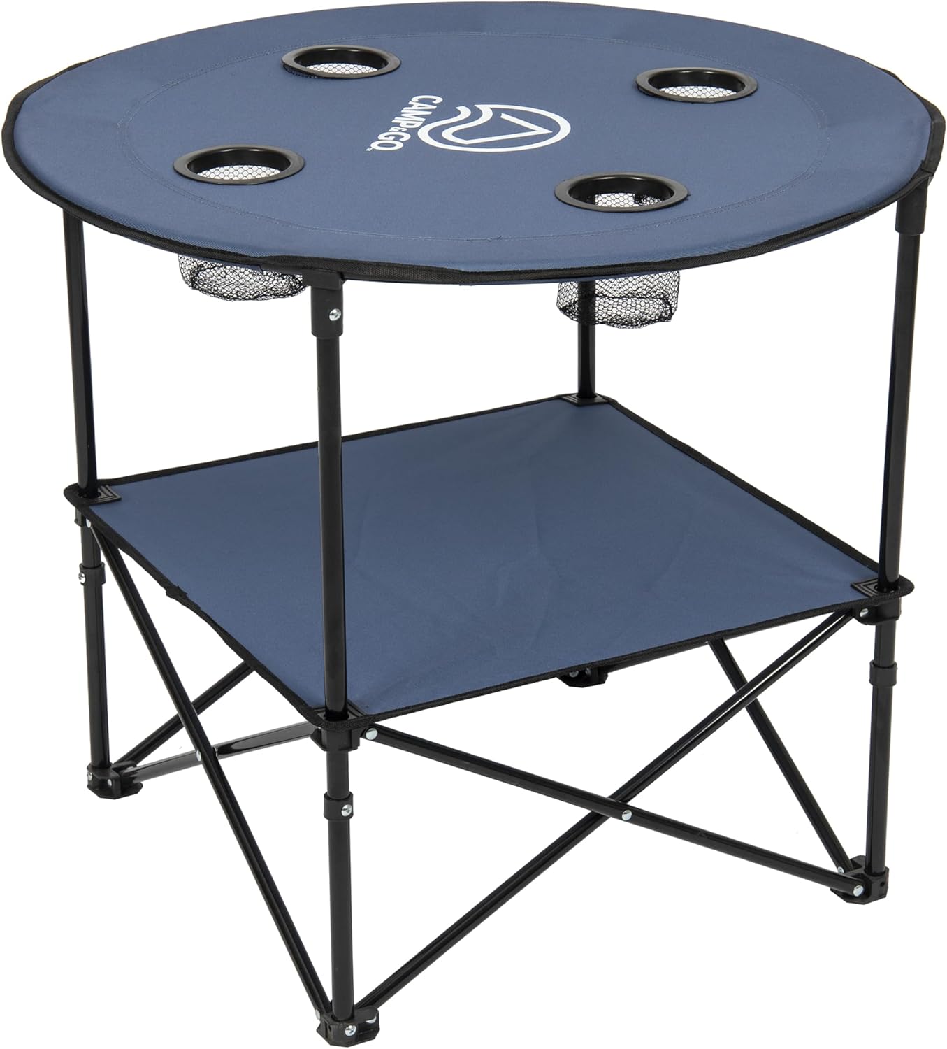Camp & GO 28" Round Lightweight Fabric Portable Folding Beach Cupholders Table, Slate Blue
