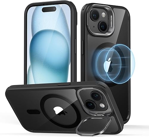 ESR Funda para iPhone 15, compatible con MagSafe, funda protectora de grado militar, funda para teléfono con soporte integrado, cubierta trasera