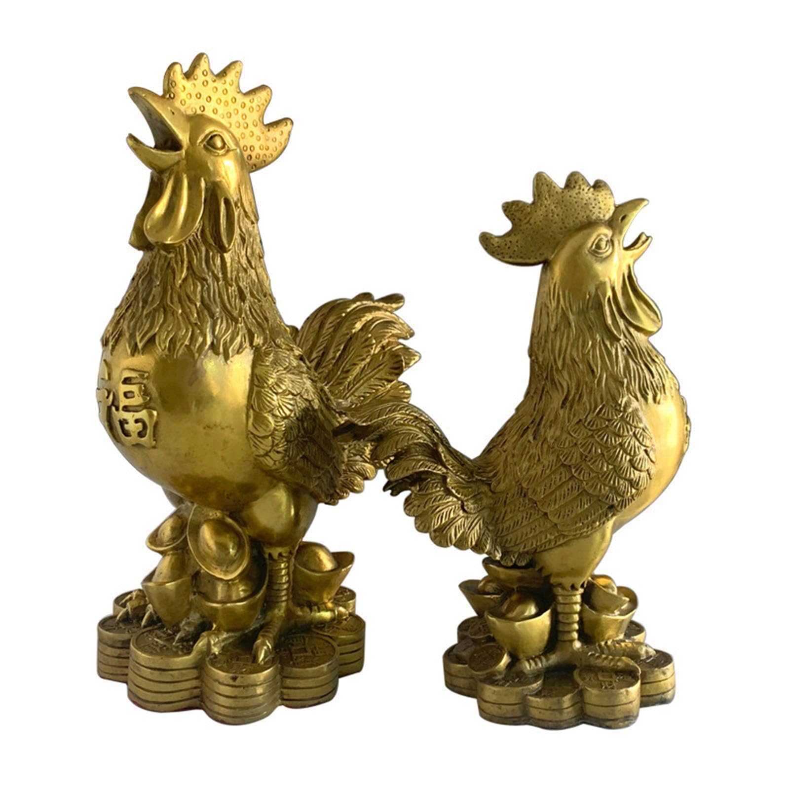 Posąg koguta Feng Shui ze złotego mosiądzu, pomyślne zwierzę | Ozdoba na monety, pieniądze, dekoracje do domu, rzeźba z chińskiego zodiaku, kolekcja prezentów, atrakcja bogactwa