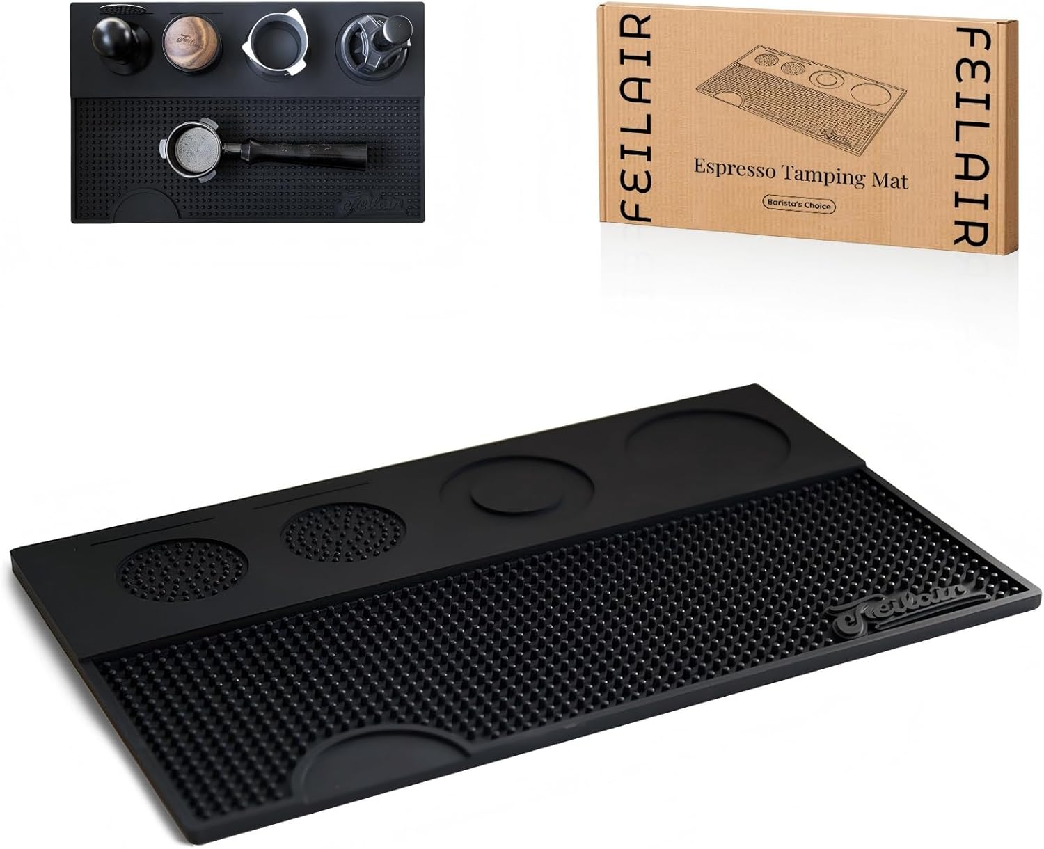 Espresso Tamping Mat, Silicone Coffee Bar Mats for Countertop,Espresso Tamping Station, Non-slip Dish Drying Mat,Espresso Machine Accessories,Espresso Organizer (Black, 15.7"x9.8"x0.4")