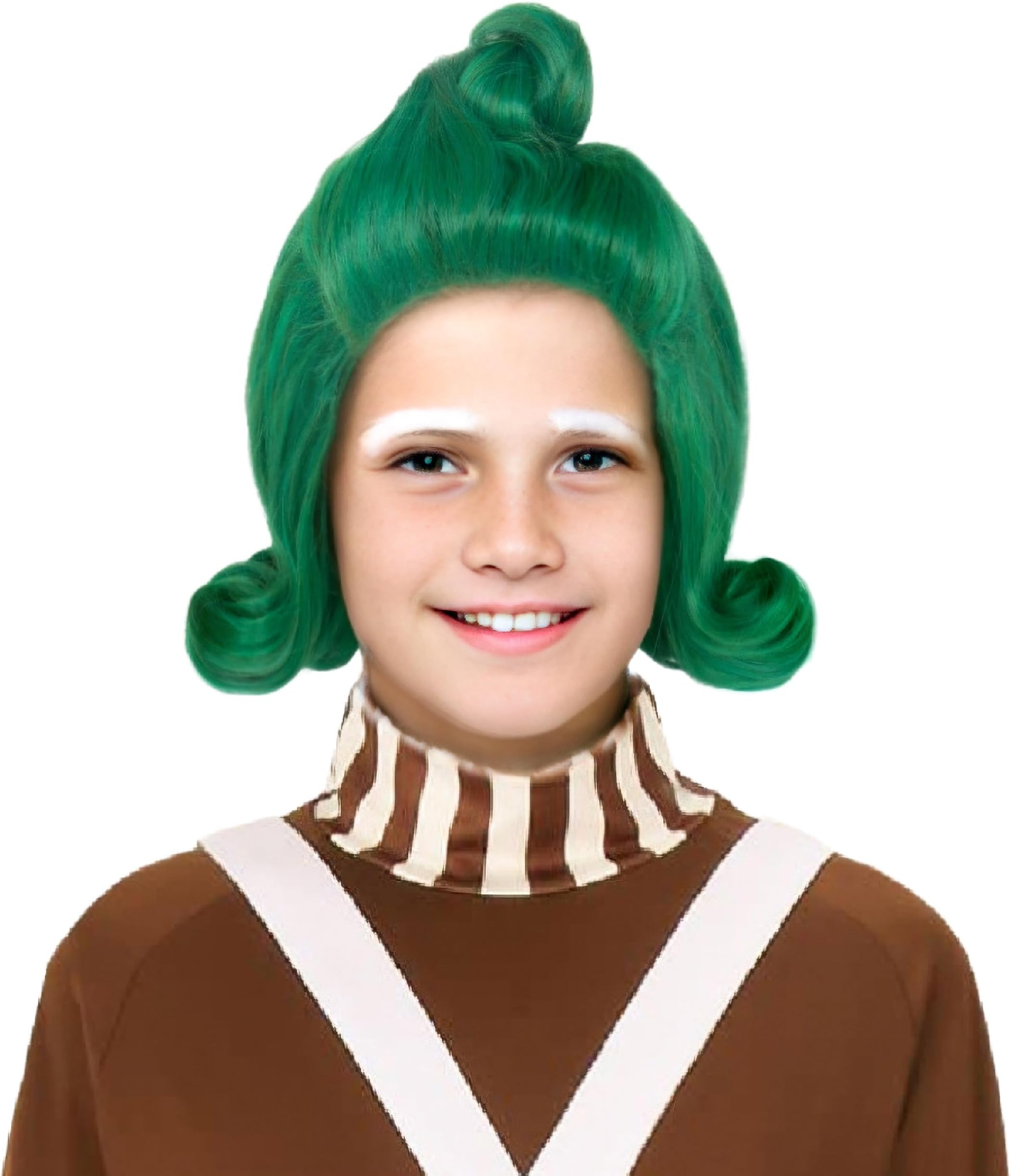 Miss U Hair Short Wavy Vibrant Green Wig with White Eyebrow Set Cosplay Outfit Wig