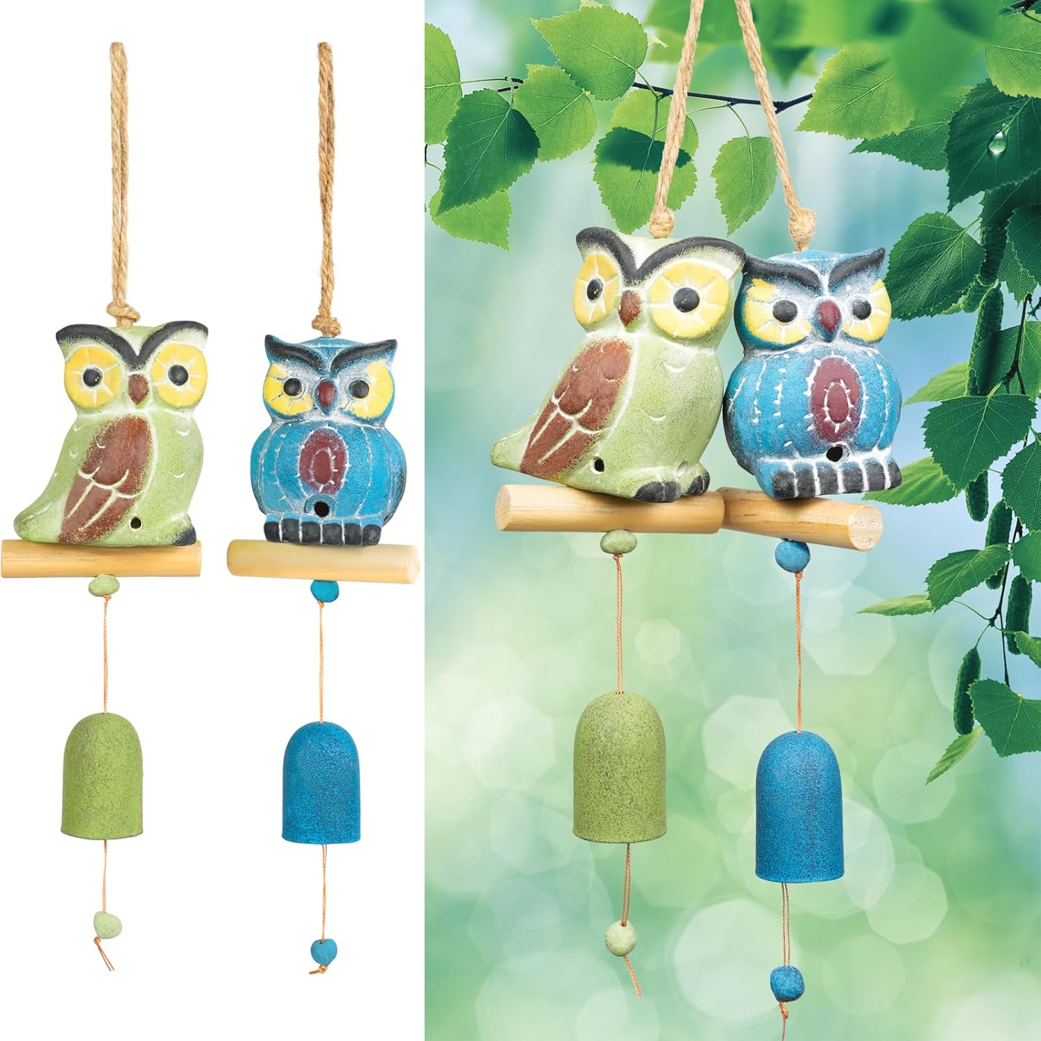 TROGN Owl Wind Chimes Unique for Outside Ceramic Deep Tone